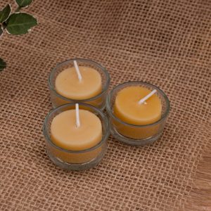 Teelichter aus reinem Bienenwachs,  Teelichtbehälter aus Glas